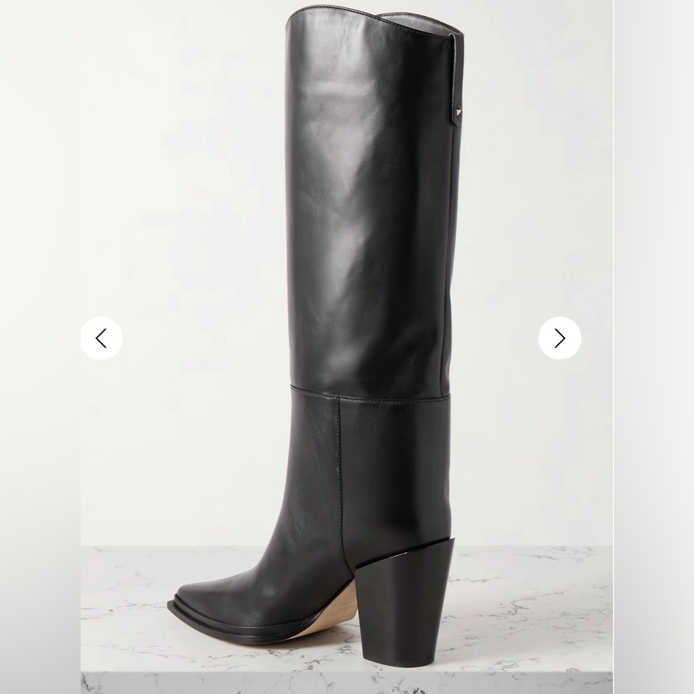 Jimmy Choo Black Leather Knee-High Block Heel Boots - Picture 2 of 2